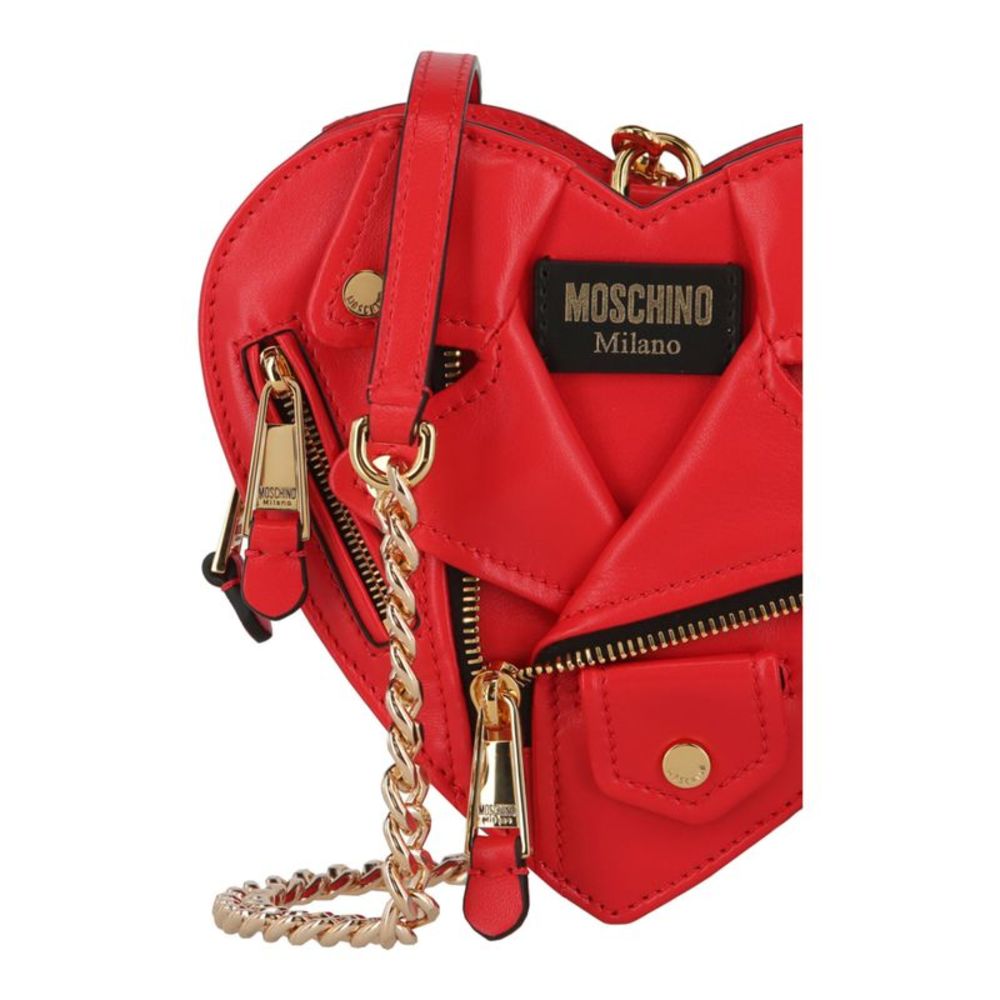 Moschino Heart Biker Leather Clutch Red Womens - Picture 3 of 5
